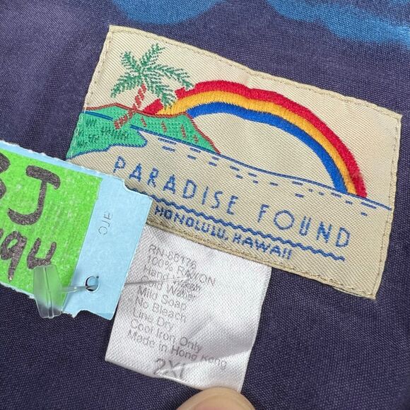 Paradise Found Shirt Mens 2XL XXL Blue Hawaiian Surfboard Surfer Print Button Up - Picture 10 of 14